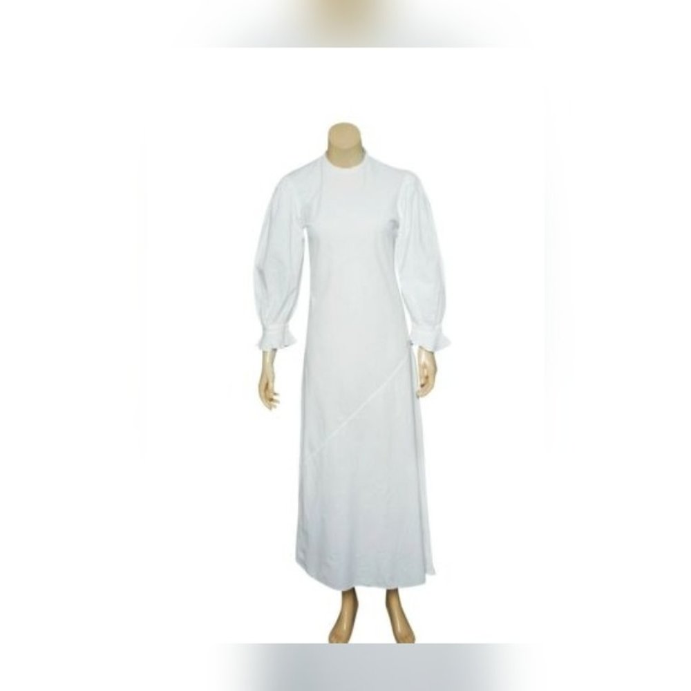 Doen Bias Dress S 6 Women's Casual Ruffle Long Sleeve White Long Maxi NEW 22111